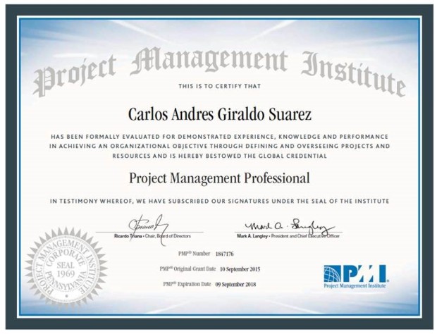 Certificado PMP Carlos Giraldo